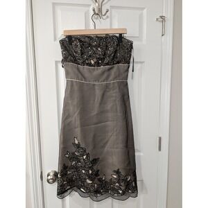 White‎ House Black Market, Size 10, Y2K Sheer Black Floral A-Line Cocktail Dress